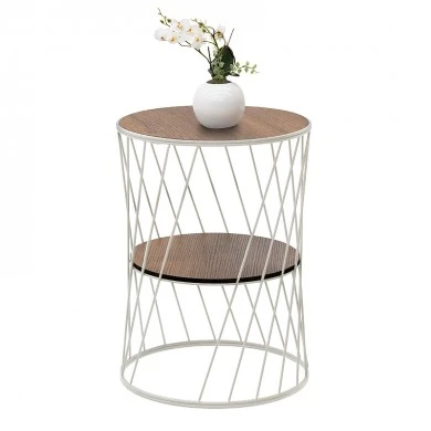 Jaspin Megapap metallic - Mdf side table in white - walnut color 32x32x44cm.