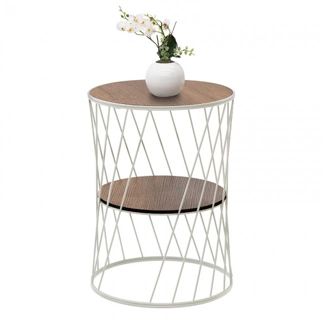 Jaspin Megapap metallic - Mdf side table in white - walnut color 32x32x44cm.