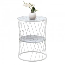 Jaspin Megapap metallic - Mdf side table in white - white marble effect color 32x32x44cm.