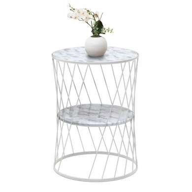 Jaspin Megapap metallic - Mdf side table in white - white marble effect color 32x32x44cm.