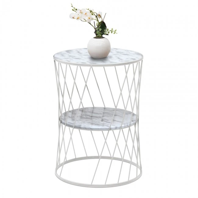 Jaspin Megapap metallic - Mdf side table in white - white marble effect color 32x32x44cm.