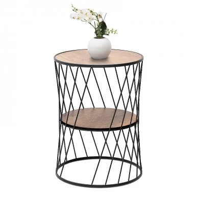 Jaspin Megapap metallic - Mdf side table in black - walnut color 32x32x44cm.