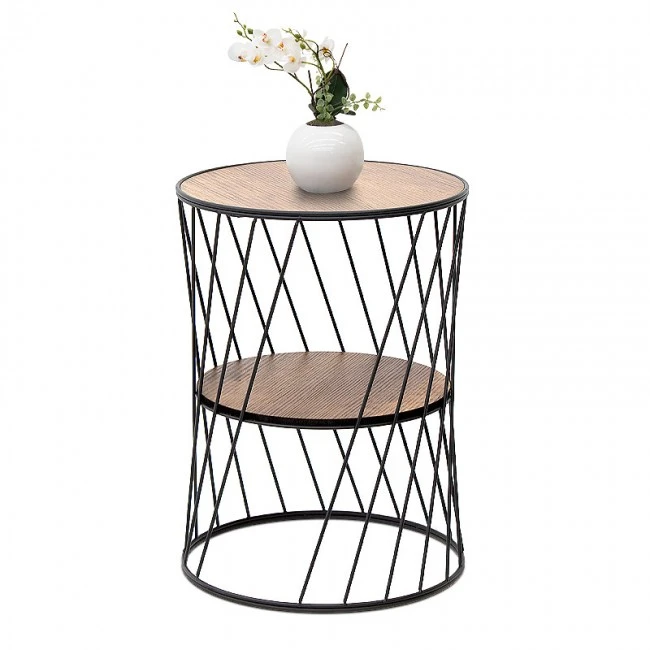 Jaspin Megapap metallic - Mdf side table in black - walnut color 32x32x44cm.