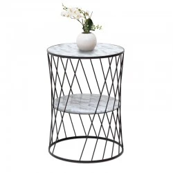 Jaspin Megapap metallic - Mdf side table in black - white marble effect color 32x32x44cm.