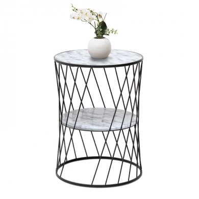 Jaspin Megapap metallic - Mdf side table in black - white marble effect color 32x32x44cm.