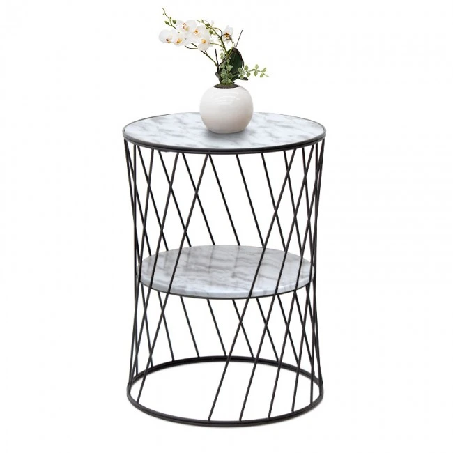 Jaspin Megapap metallic - Mdf side table in black - white marble effect color 32x32x44cm.