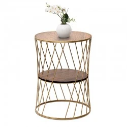 Jaspin Megapap metallic - Mdf side table in golden - walnut color 32x32x44cm.