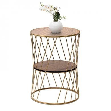Jaspin Megapap metallic - Mdf side table in golden - walnut color 32x32x44cm.