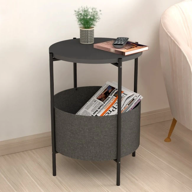 Kalid Megapap melamine- fabric side table in anthracite - grey color 43x43x60cm.