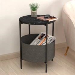 Kalid Megapap melamine- fabric side table in black marble effect - grey color 43x43x60cm.