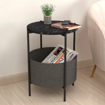 Kalid Megapap melamine- fabric side table in black marble effect - grey color 43x43x60cm.