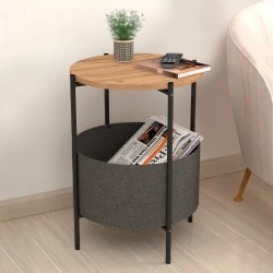 Kalid Megapap melamine- fabric side table in pine oak - grey color 43x43x60cm.