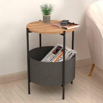 Kalid Megapap melamine- fabric side table in pine oak - grey color 43x43x60cm.