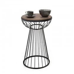 Mantare Megapap metallic - Mdf side table in walnut - black color 35x35x58cm.