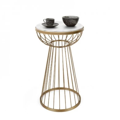 Mantare Megapap metallic - Mdf side table in gold - white marble effect color 35x35x58cm.