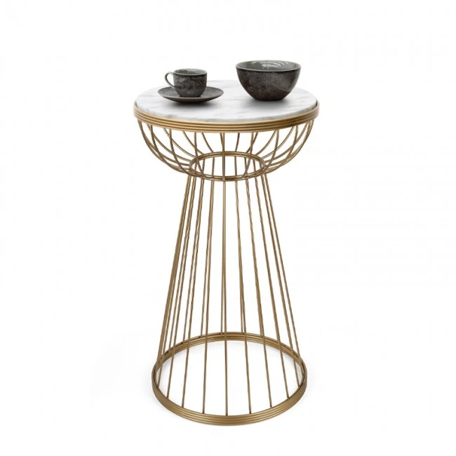 Mantare Megapap metallic - Mdf side table in gold - white marble effect color 35x35x58cm.