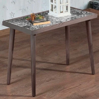 Mayra Megapap wooden - ceramic side table in black color 62x32x45cm.