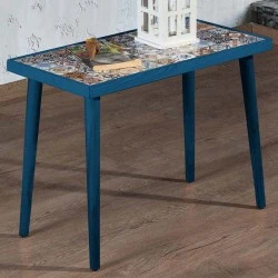 Mayra Megapap wooden - ceramic side table in blue color 62x32x45cm.