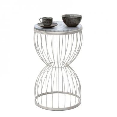 Pino Megapap metallic - Mdf side table in white - white marble effect color 35x35x58cm.