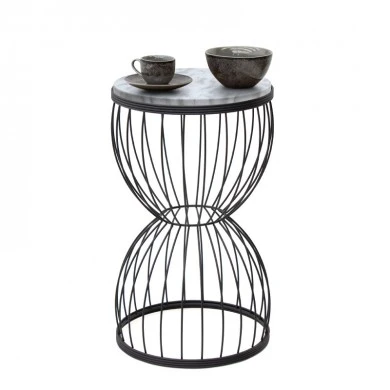 Pino Megapap metallic - Mdf side table in black - white marble effect color 35x35x58cm.