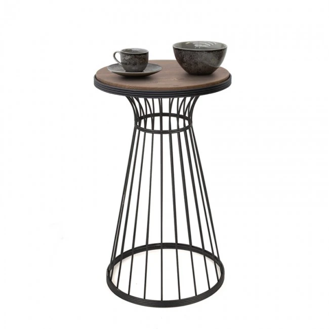 Tekosi Megapap metallic - Mdf side table in walnut - black color 35x35x58cm.