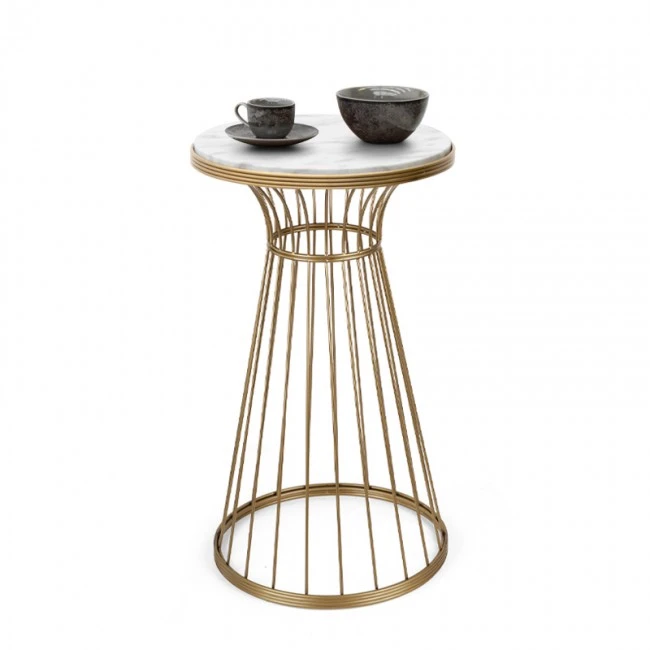 Tekosi Megapap metallic - Mdf side table in gold - white marble effect color 35x35x58cm.
