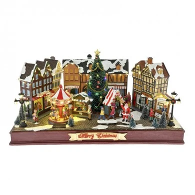 CHRISTMAS VILLAGE ANIMATED WITH LIGHTS MUSIC AND A ROTATING TREE 54X18X28CM