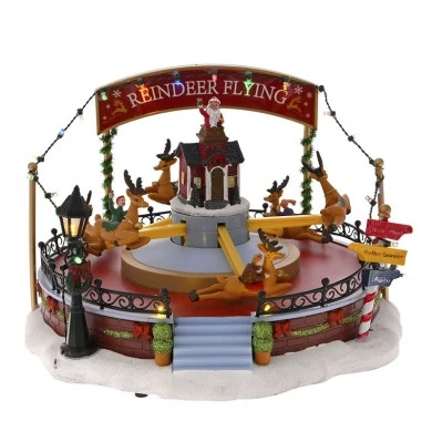 CHRISTMAS REINDEER FLYING CAROUSEL ANIMATED WITH LIGHTS AND MUSIC 30Χ30Χ21CΜ