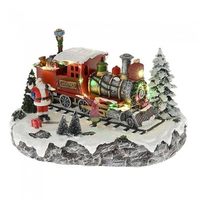 CHRISTMAS ANIMATED TRAIN ON RESIN BASE 28X20X16CM