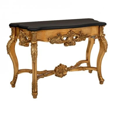 VINTAGE GOLD CONSOLE TABLE WITH BLACK TOP 130X50X80CM