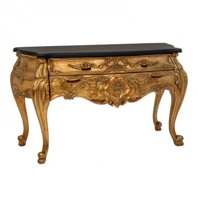 VINTAGE GOLD CONSOLE TABLE WITH BLACK TOP 148Χ65Χ83CM