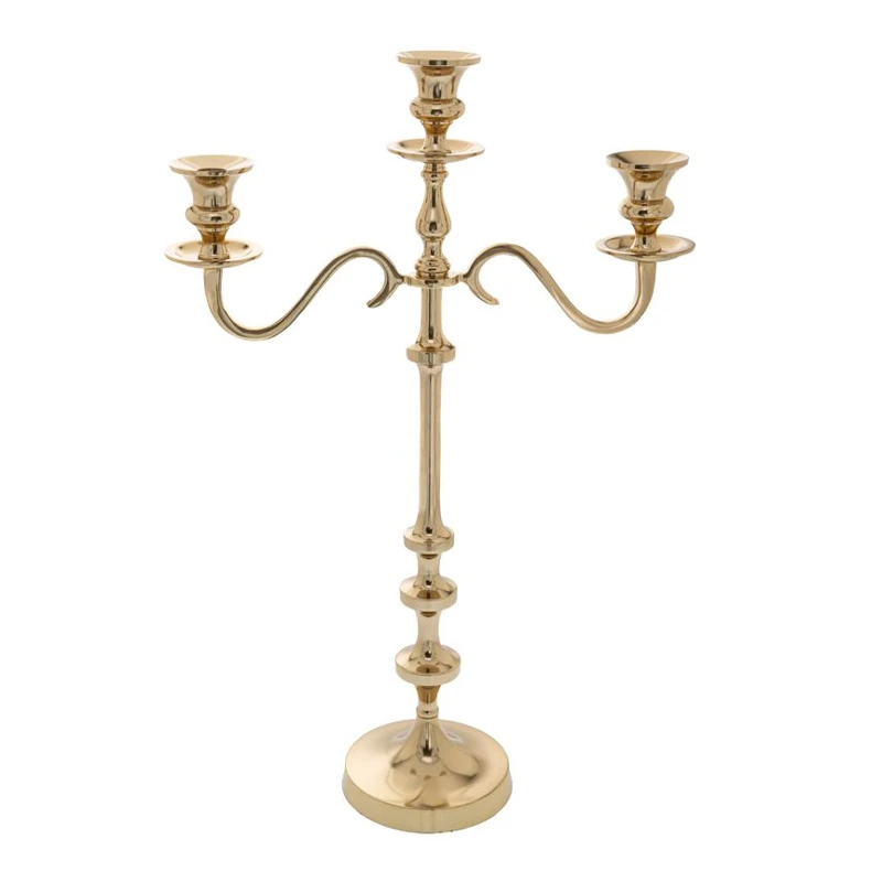 GOLD ALUMINIUM 3 ARM CANDLELABRA 39X58CM