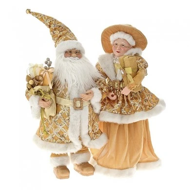 GOLD VELVET MR. AND MRS SANTA SET 2 65CM