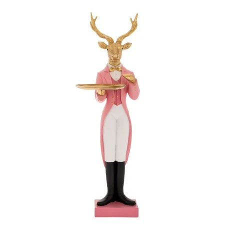 XMAS GOLD RESIN DEER WEARING PINK COSTUME AND HOLDING A GOLD TRAY 17X12,5X74CM