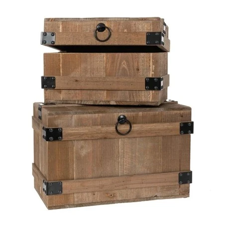 DECO WOODEN BROWN CHEST S 2 42x23x25CM 33x19x22CM