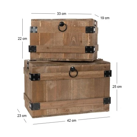 DECO WOODEN BROWN CHEST S 2 42x23x25CM 33x19x22CM