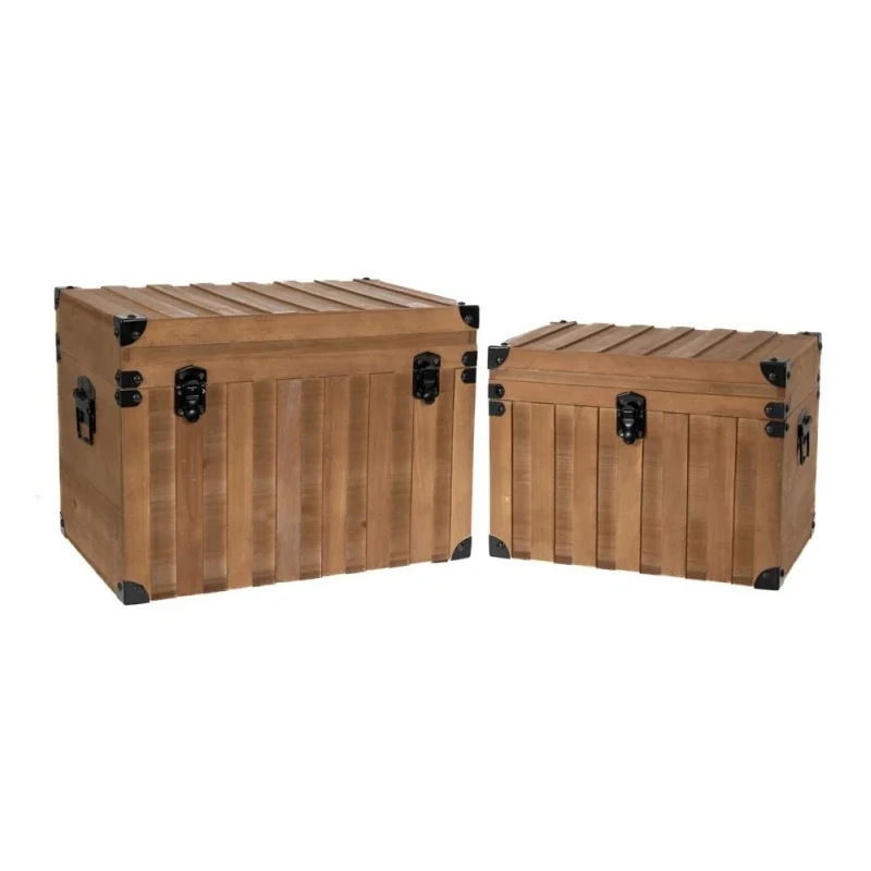 DECO WOODEN BROWN CHEST S 2 42x30x31CM 34.5x25x25.5CM