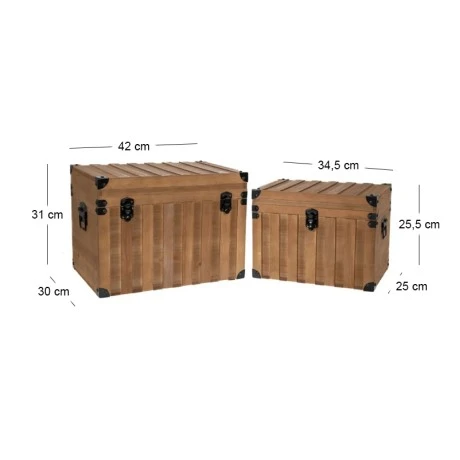 DECO WOODEN BROWN CHEST S 2 42x30x31CM 34.5x25x25.5CM