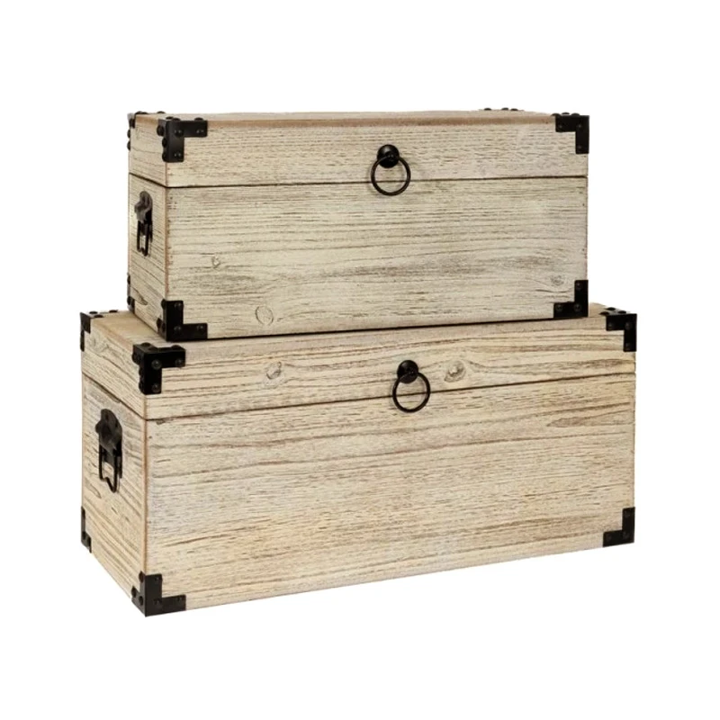 DECO WOODEN GREY CHEST S 2 56x24x25CM 46x20x21CM