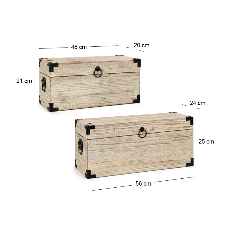 DECO WOODEN GREY CHEST S 2 56x24x25CM 46x20x21CM