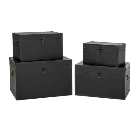 BLACK LEATHER WOODEN CHEST S 4 54x35x35CM 48x30x30CM 42x25x25CM 36x20x20CM