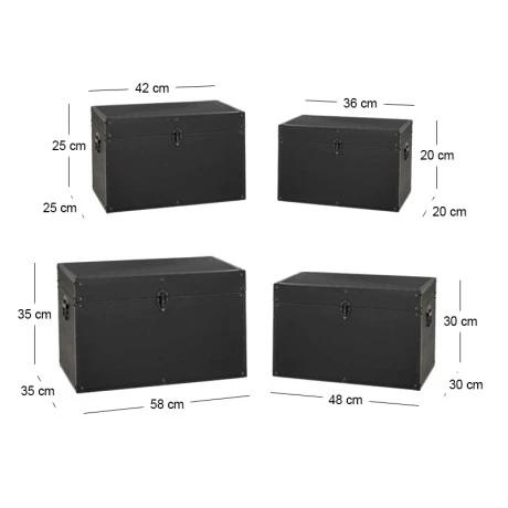 BLACK LEATHER WOODEN CHEST S 4 54x35x35CM 48x30x30CM 42x25x25CM 36x20x20CM