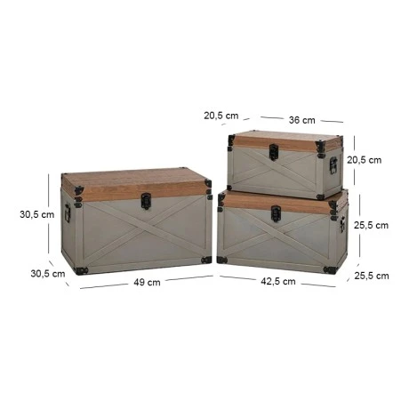 DECO WOODEN BEIGE-BROWN CHEST S 3 49x30.5x30.5CM   42.5x25.5x25.5CM   36x20.5x20.5CM