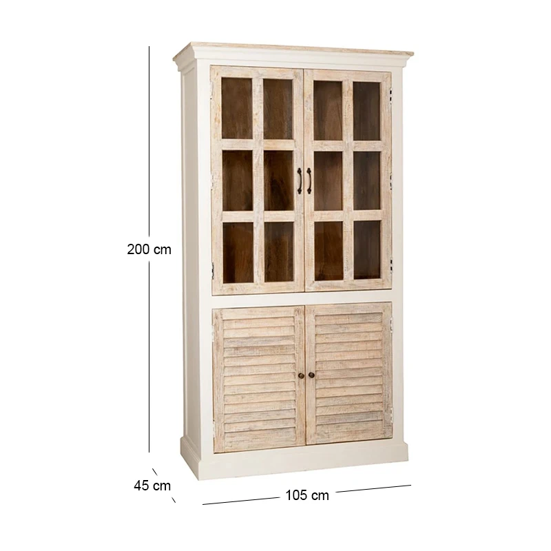 WOODEN DOUBLE DOOR BOOKCASE W GLASS 110x45x200CM