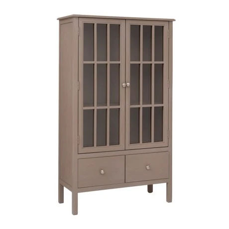 WOODEN DOUBLE SHELF WITH GLASS IN GREY COLOR 80,5X35X135CM