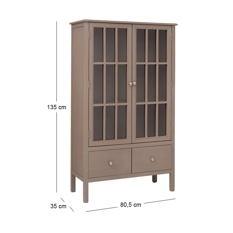 WOODEN DOUBLE SHELF WITH GLASS IN GREY COLOR 80,5X35X135CM
