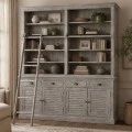 WOODEN DOUBLE BOOKCASE IN GREY COLOR  WITH LADDER 200X45X230CM