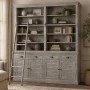 WOODEN DOUBLE BOOKCASE IN GREY COLOR  WITH LADDER 200X45X230CM