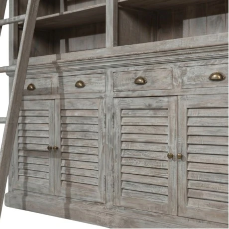 WOODEN DOUBLE BOOKCASE IN GREY COLOR  WITH LADDER 200X45X230CM