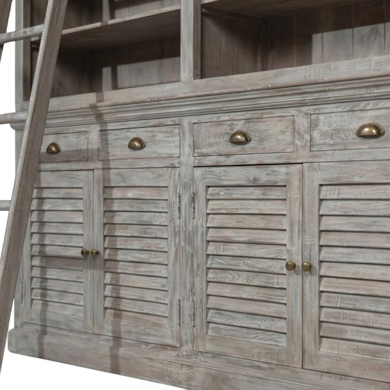 WOODEN DOUBLE BOOKCASE IN GREY COLOR  WITH LADDER 200X45X230CM